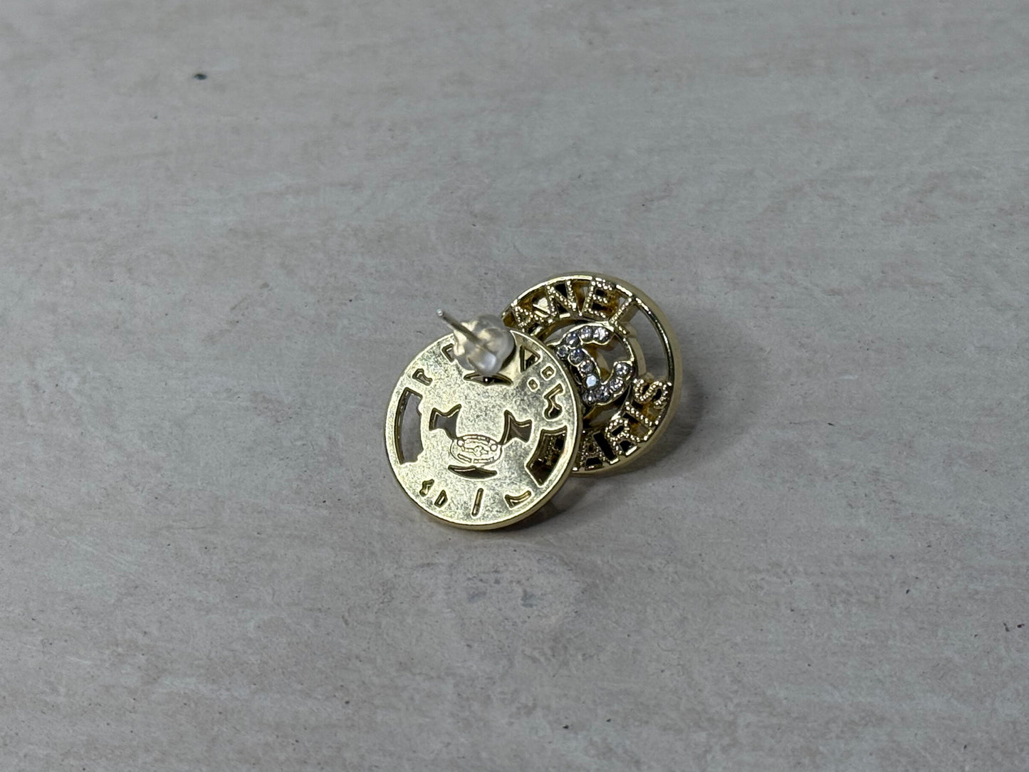 Refined Round Diamond Accent 5/8" Width Earrings with Iconic Logo Design