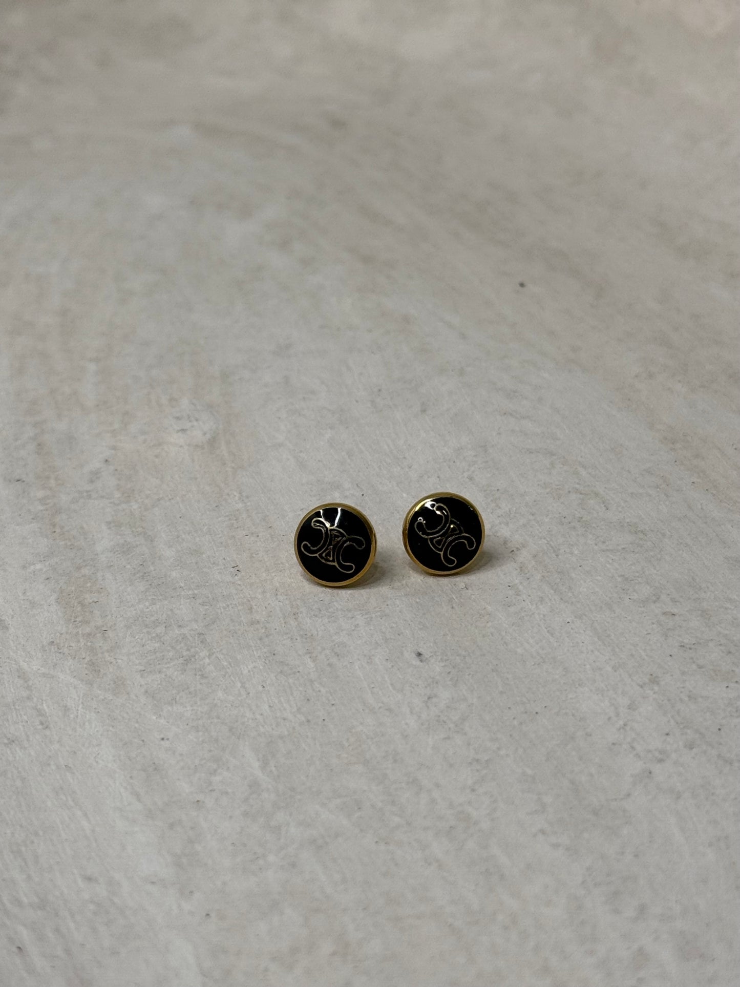 Unique Black Stud 1/4" Width Earrings with Logo Accent