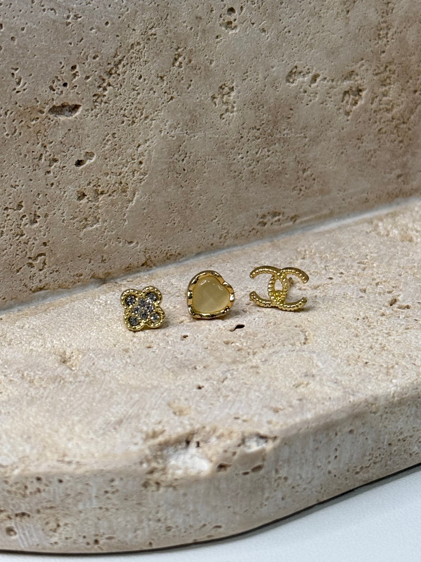 Charming Set of 3 Heart Flower Logo 3/16" 3/16" 3/16" Width Earrings