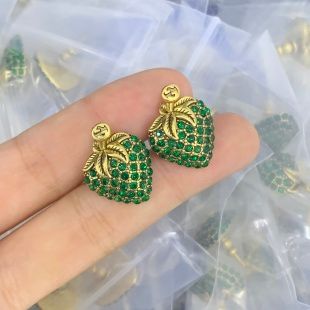 Sparkling Green Rhinestone Strawberry Post Earrings