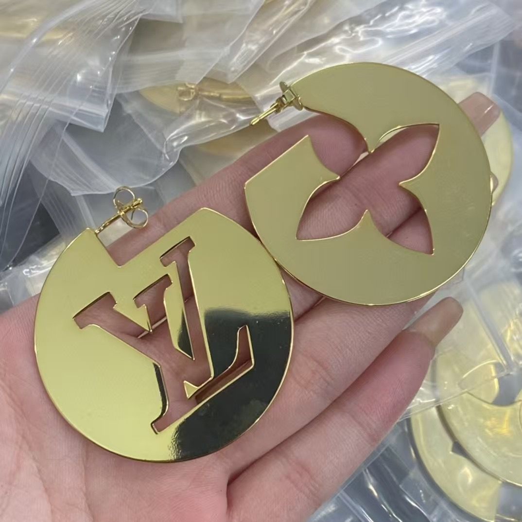 Chunky Gold Butterfly & Abstract Initial Logo Hoop Earrings