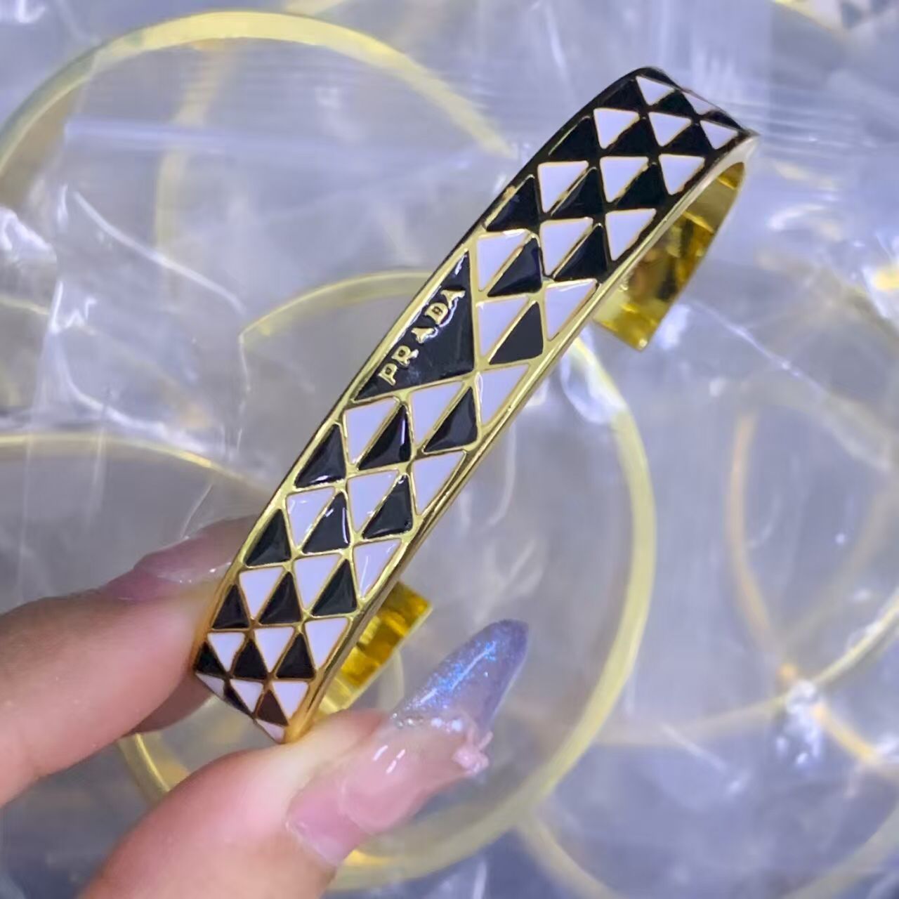 Chic Enamel and Gold Wide Cuff