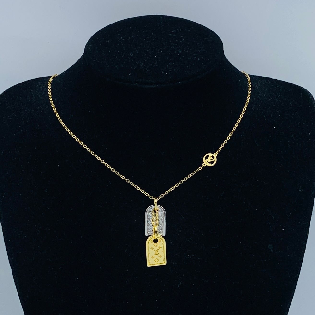 Elegant Dual-Tone Tag Pendant Necklace