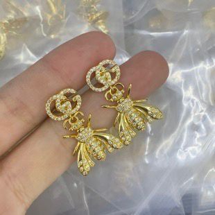 Golden Honeybee Dangle Earrings with Interlocking Top