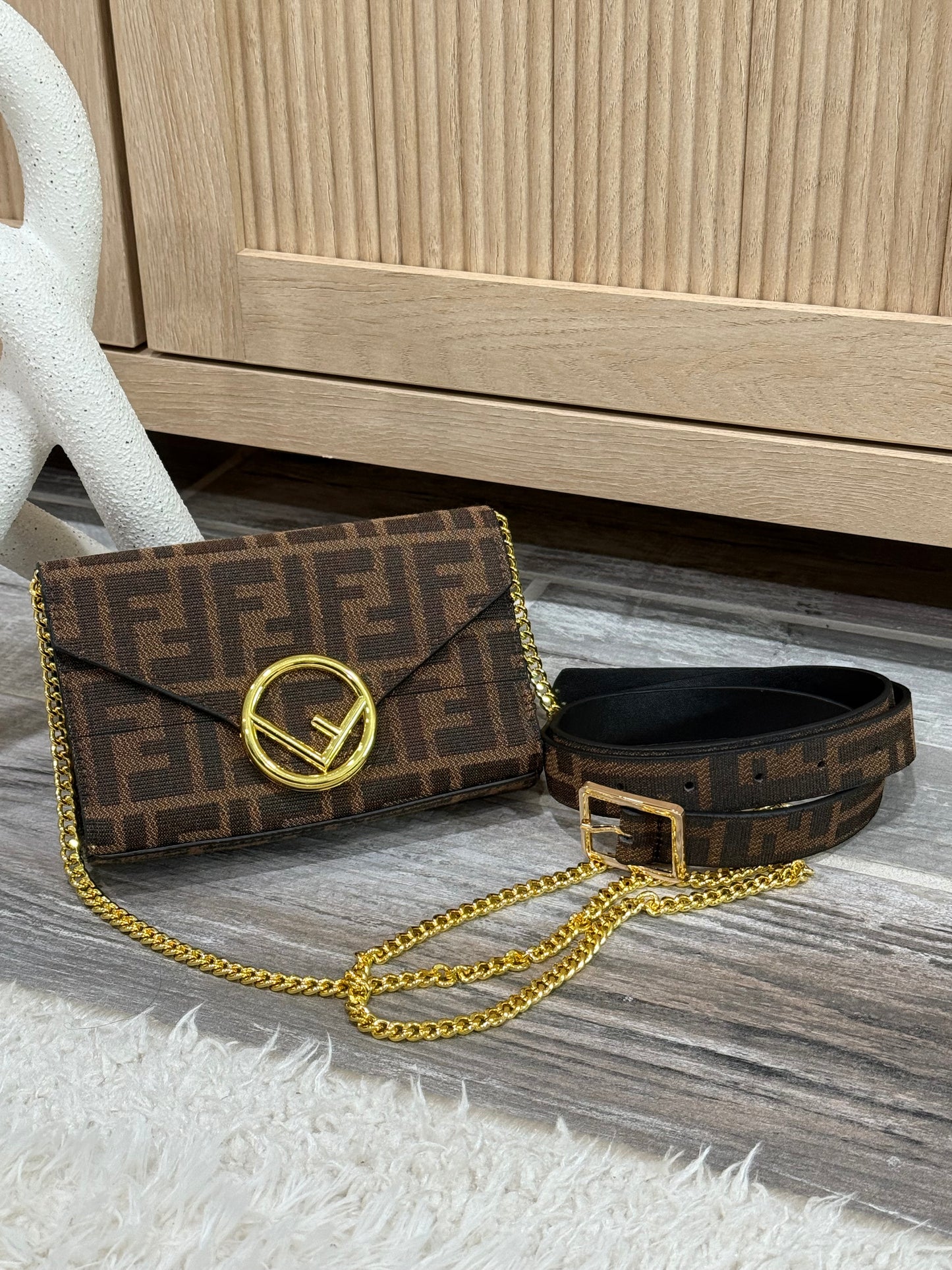 Luxury Monogram Crossbody Bag and Matching Belt Set