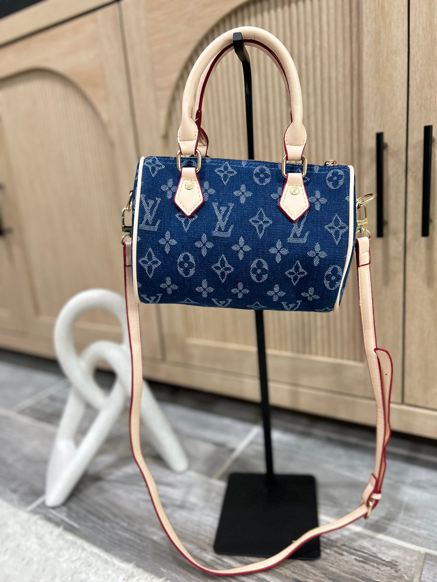 Denim Monogram Mini Duffle Bag - Top Handle and Crossbody Strap