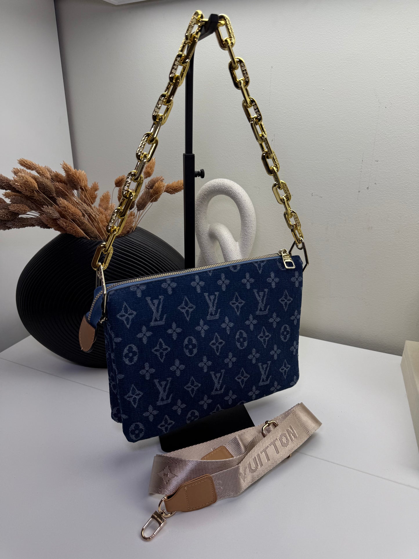 Denim Crossbody Bag with Chain Strap
