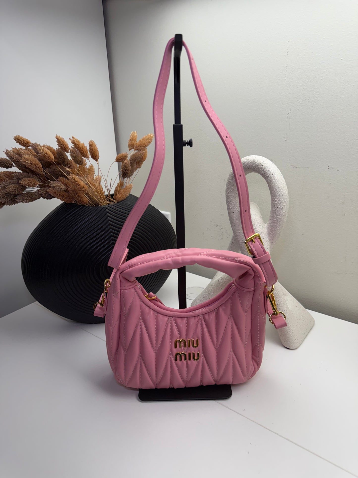 Chic Bubblegum Pink Quilted Faux Leather Mini Hobo Bag