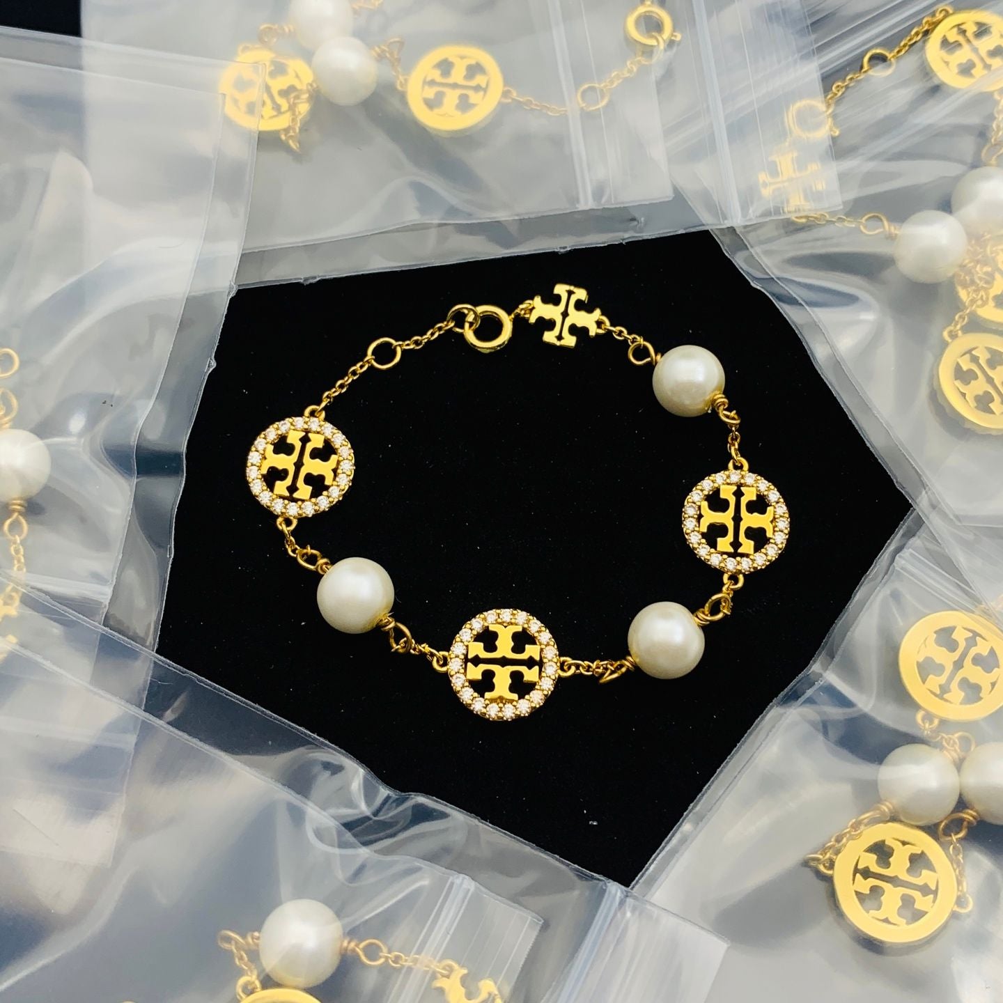 Chic Faux Pearl & Gold-Tone Charm Bracelet
