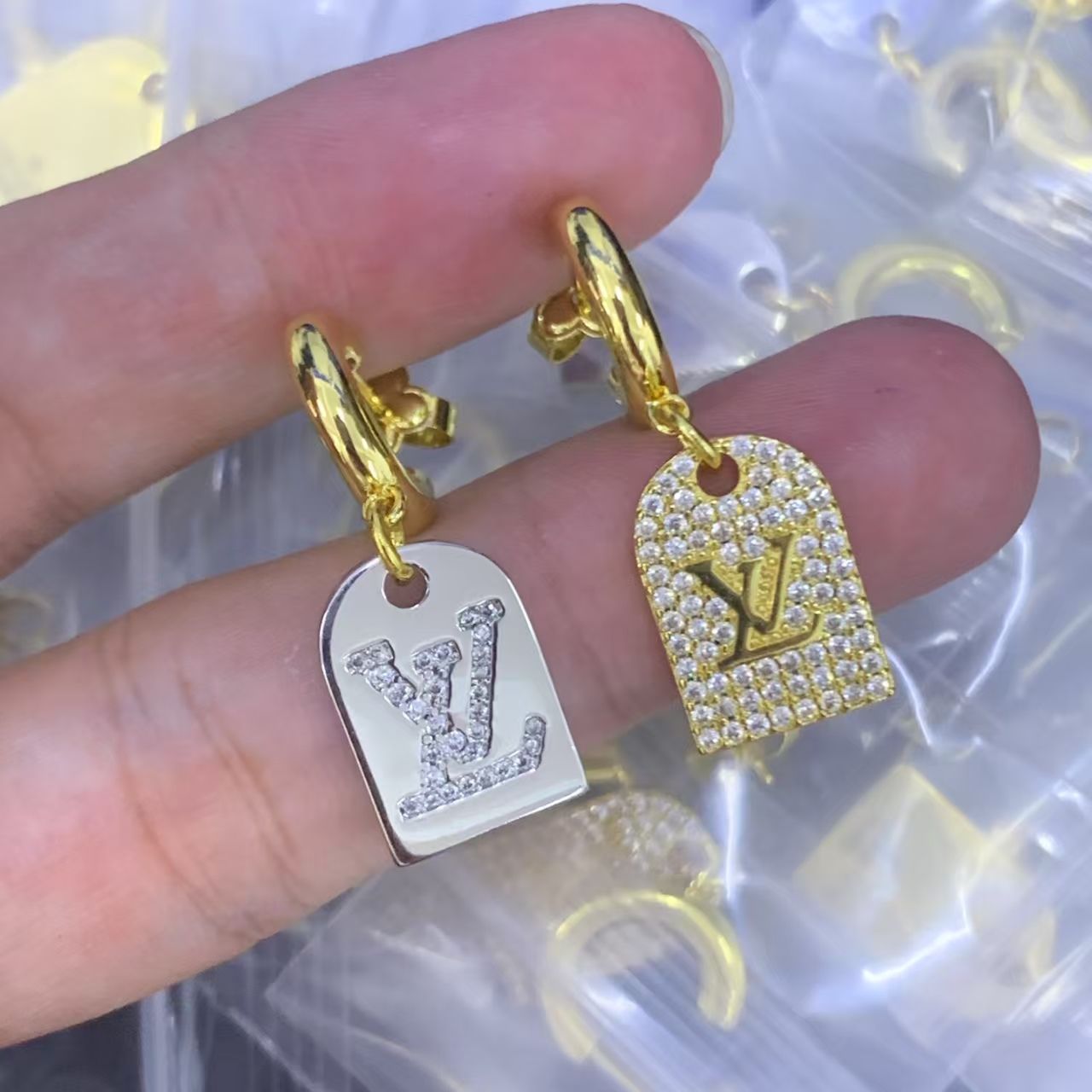 Glamorous Pave Tag Dangle Hoop Earrings