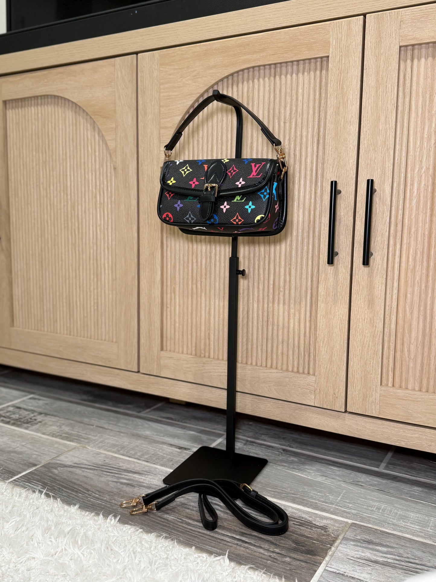 Chic Multicolored Monogram Flap Bag with Adjustable Strap