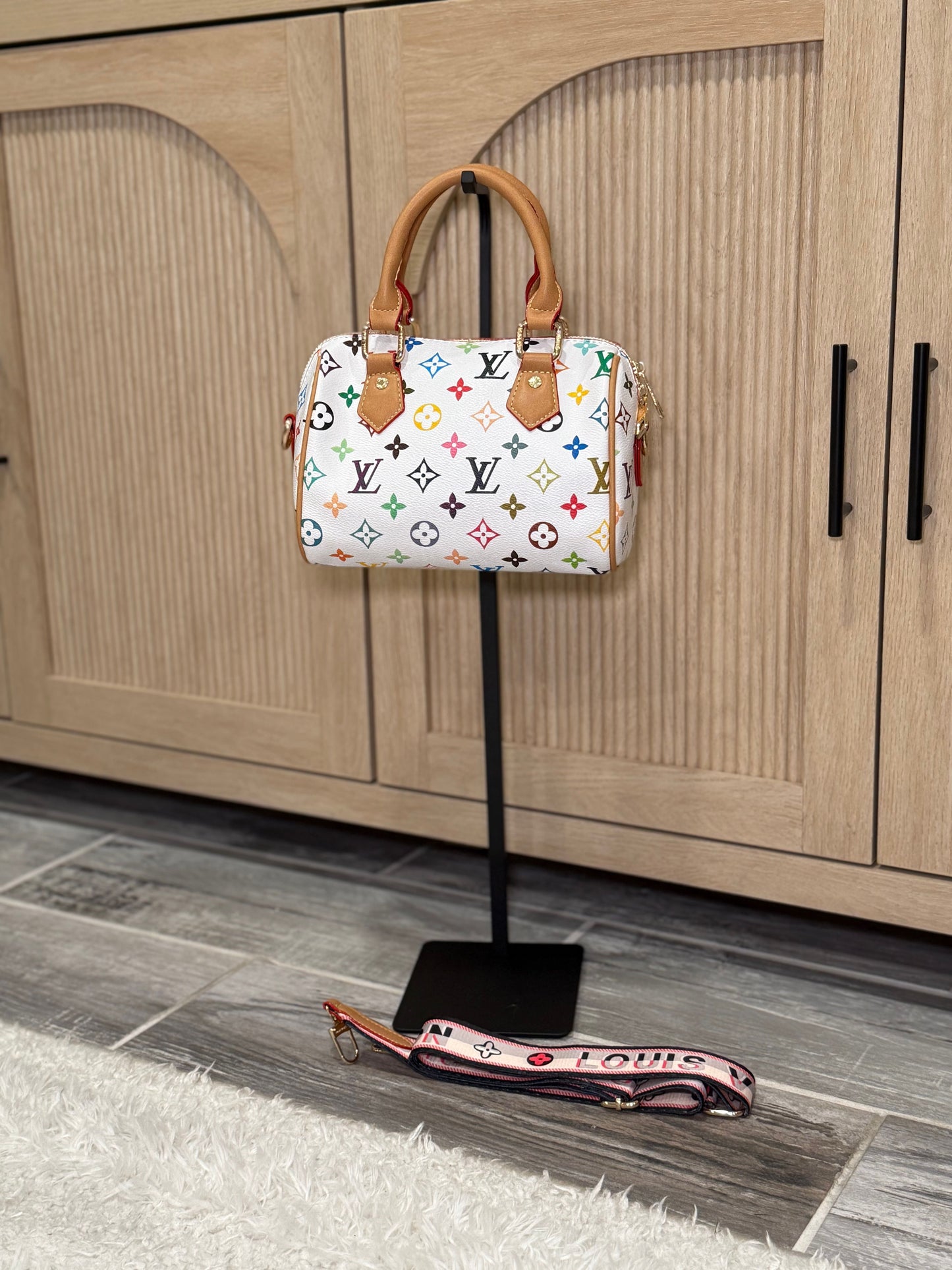 Chic White Multi-Color Designer Print Mini Bag