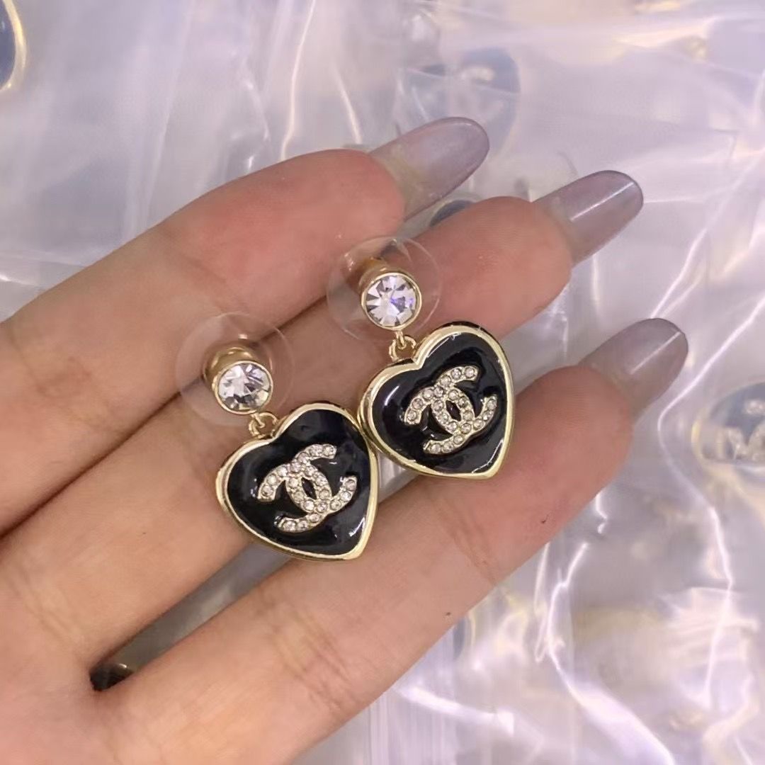 Classic Love Heart Studs in Black Enamel and Gold