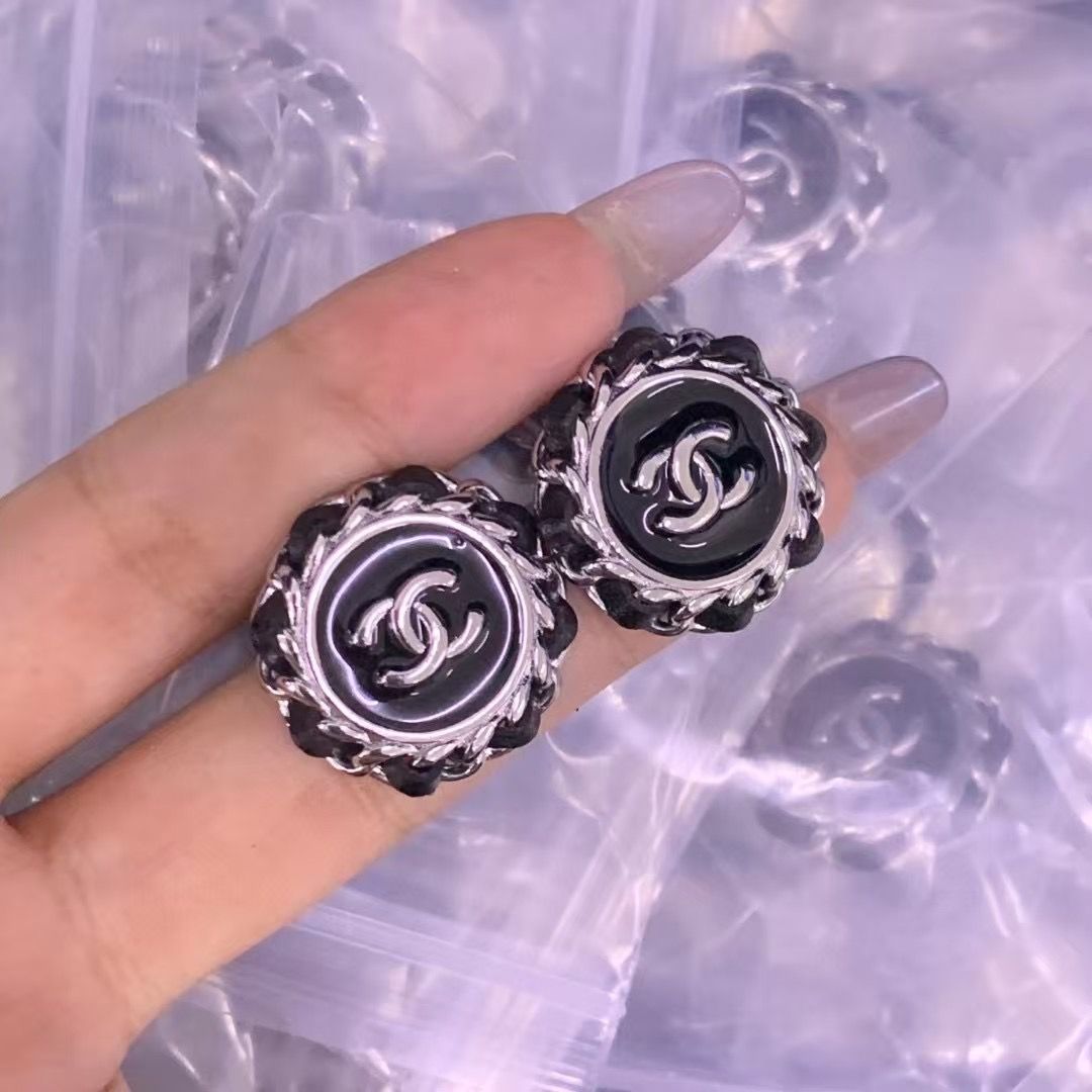 Chic Black & Silver Braided Edge Stud Earrings