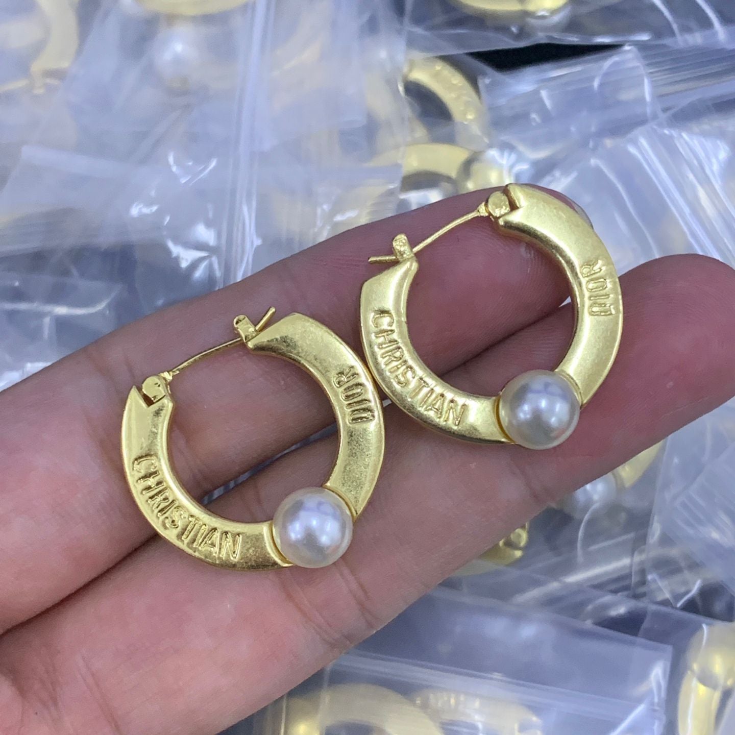 Modern Gold Half-Hoop Earrings with Pearl