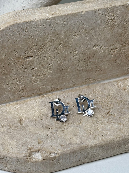 Distinctive Stylish Logo Diamond Earrings 1/2" Width