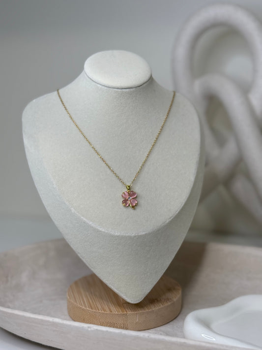 Delicate Pink Clover 10" Necklace