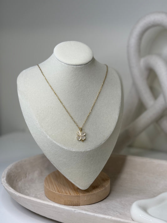 Golden Clover 10" Necklace with White Charm