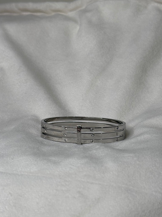 Gleaming 3-Band 7" 3/8" Bangle with Diamond Accents