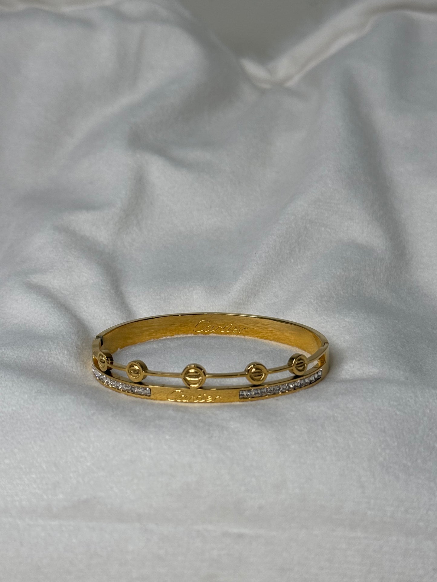 Unique Toned Diamond 7" 3/8" Width Bangle with Brand Detail