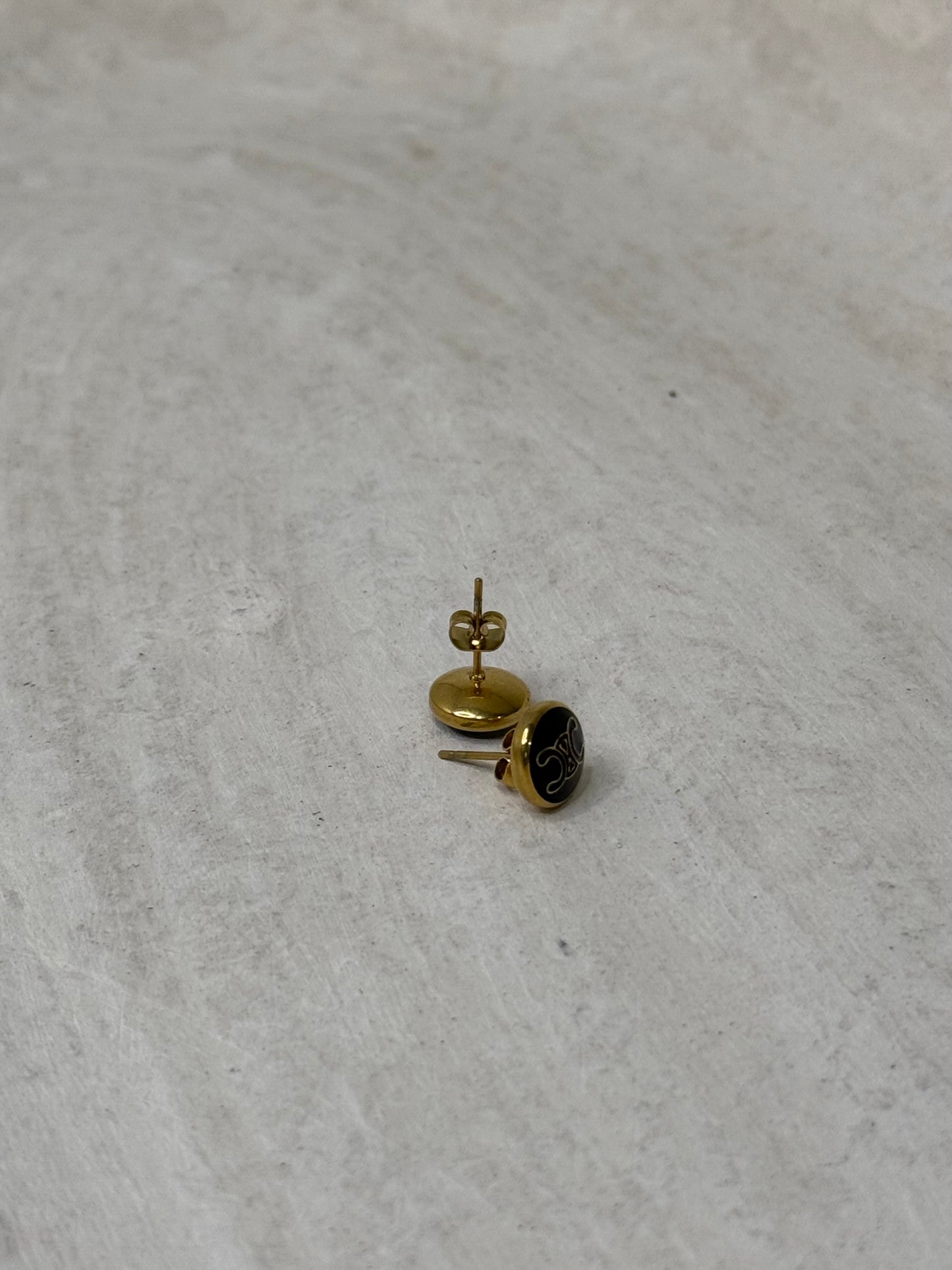 Unique Black Stud 1/4" Width Earrings with Logo Accent