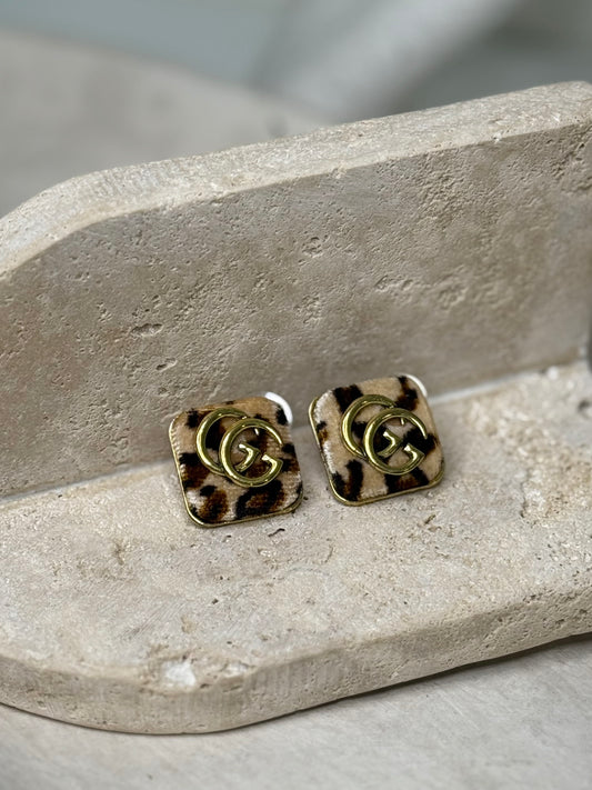 Bold Leopard Print Square 1" Width Earrings with Detailing