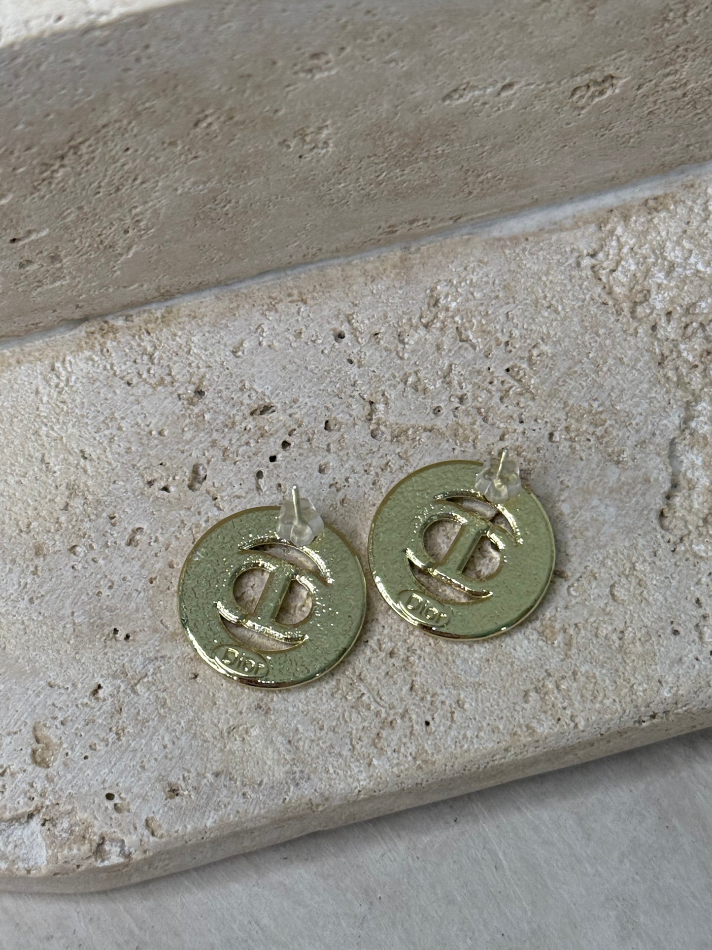 Distinctive Round Logo 13/16" Width Earrings with Textured Snake Rim