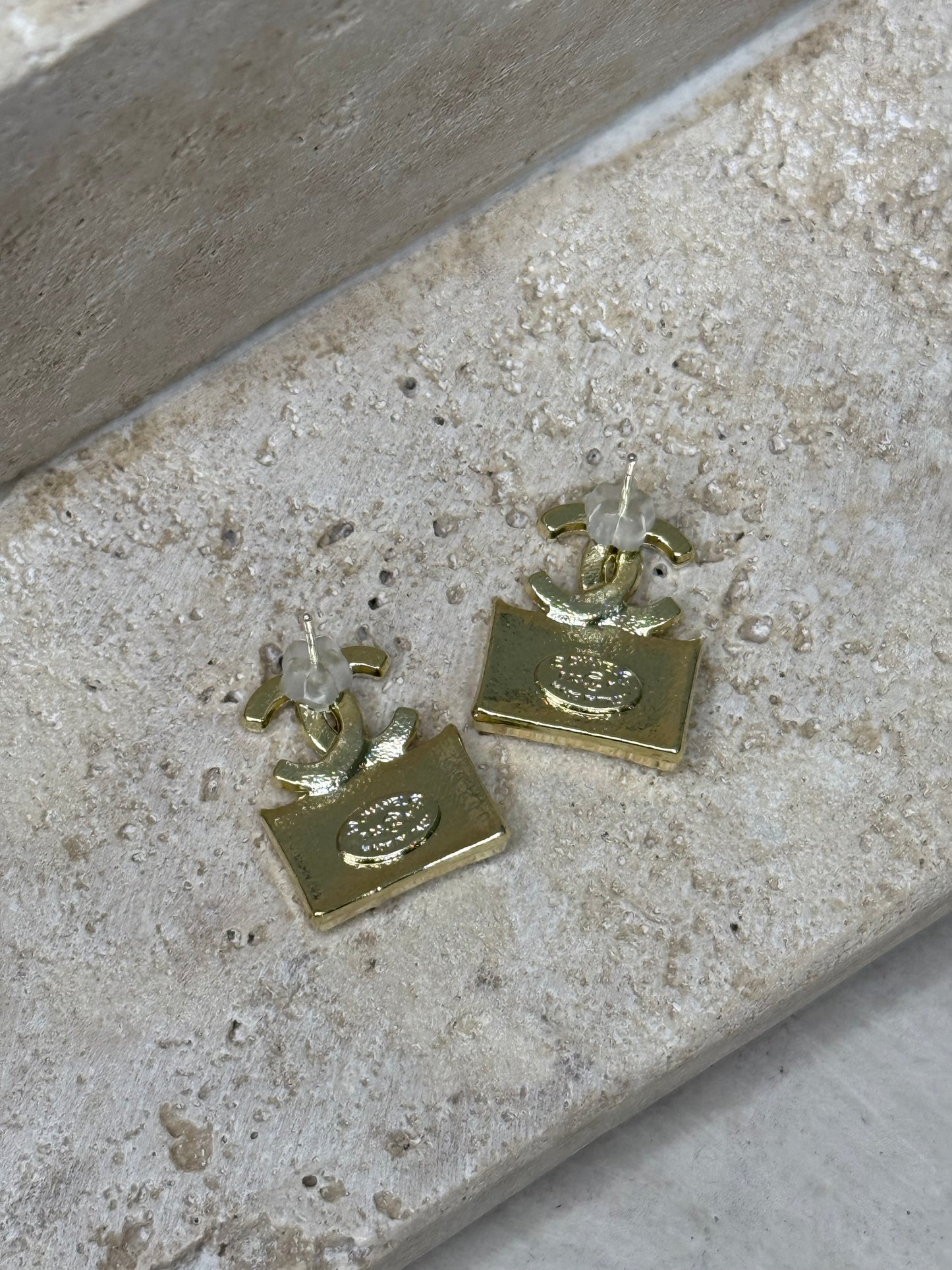 Exclusive Bag 11/16" Width Earrings with Diamond Accented Top Logo