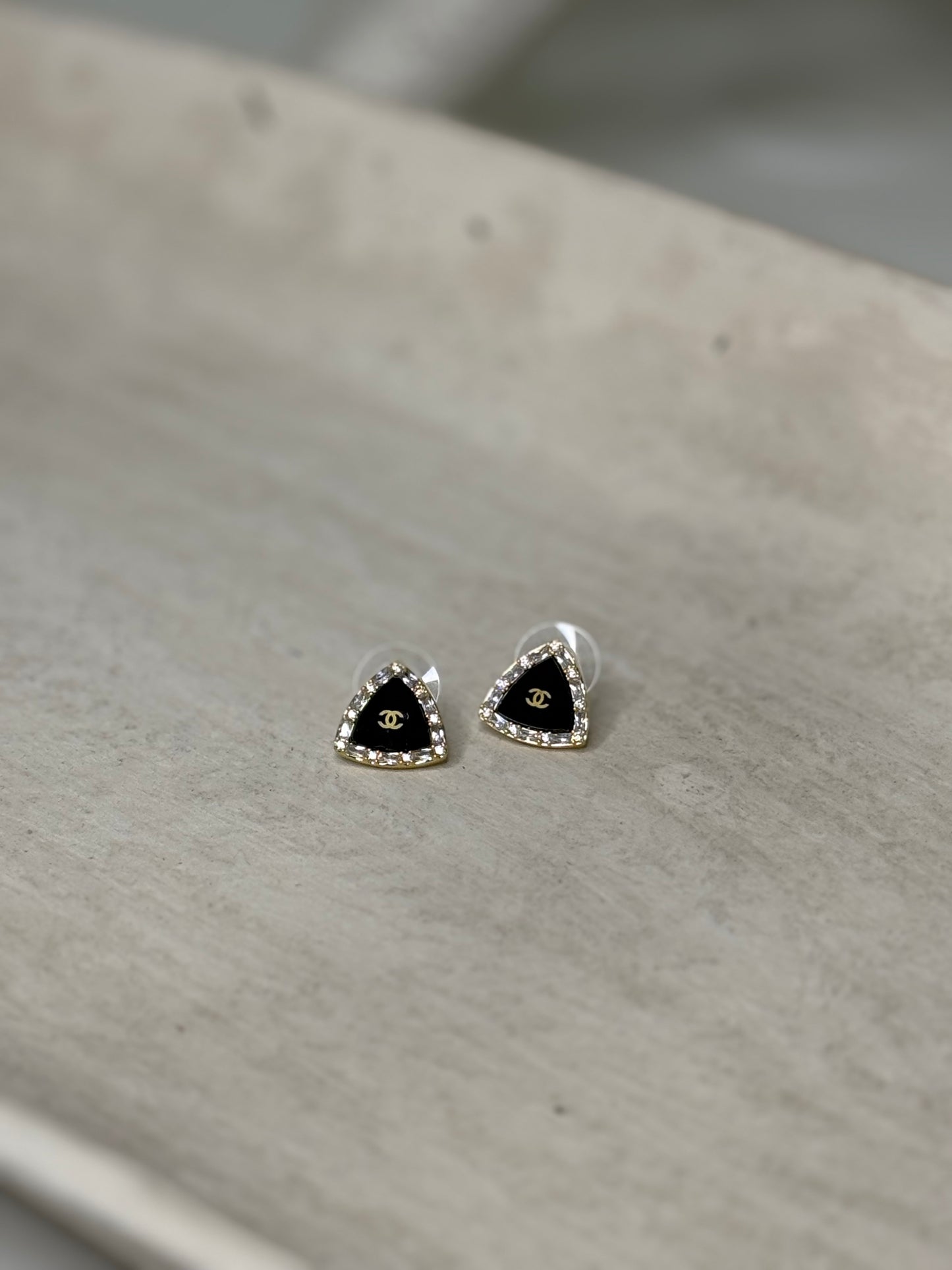 Unique Black Triangle 5/8" Width Earrings with Diamond Inspired Rim