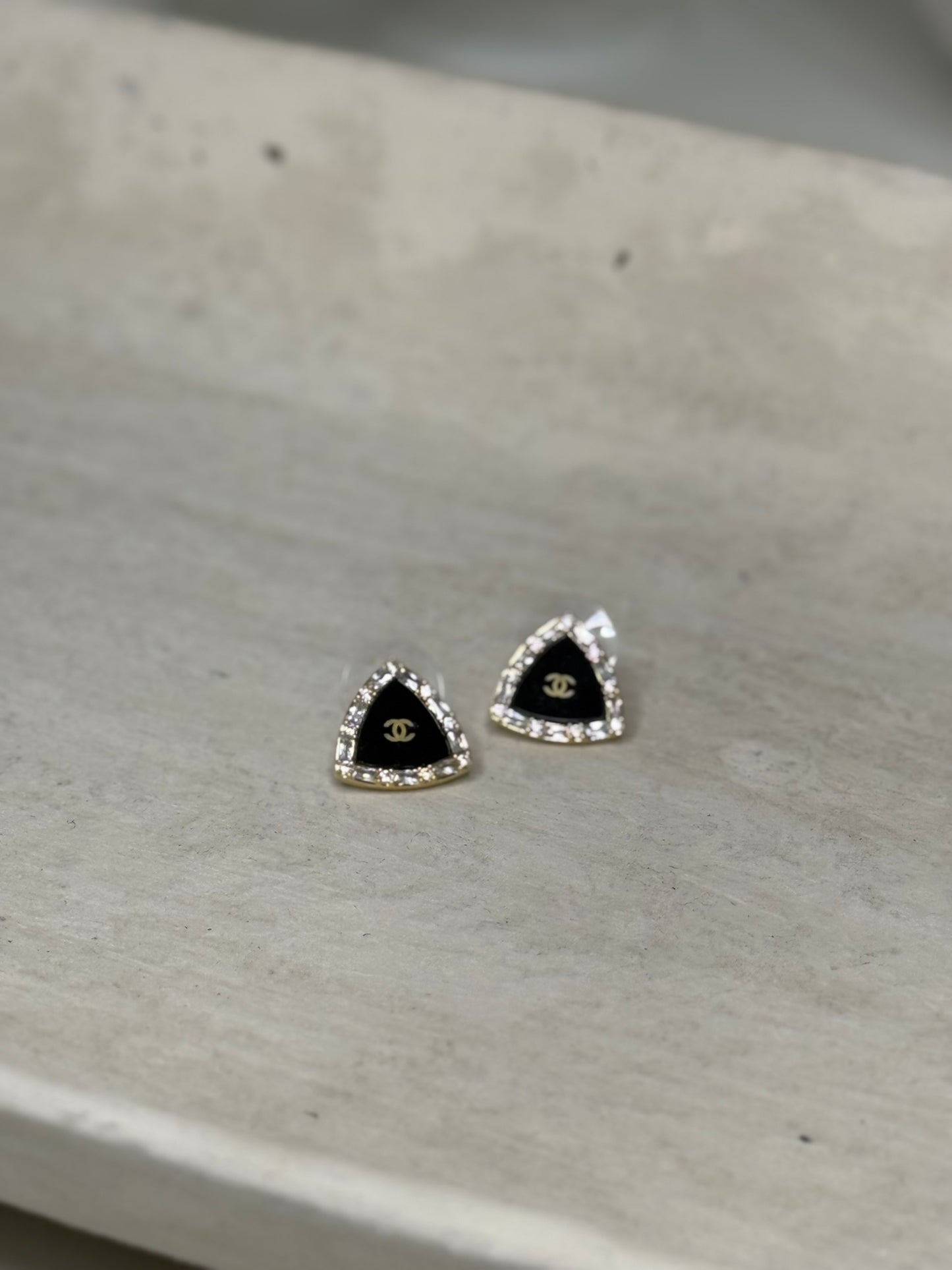 Unique Black Triangle 5/8" Width Earrings with Diamond Inspired Rim