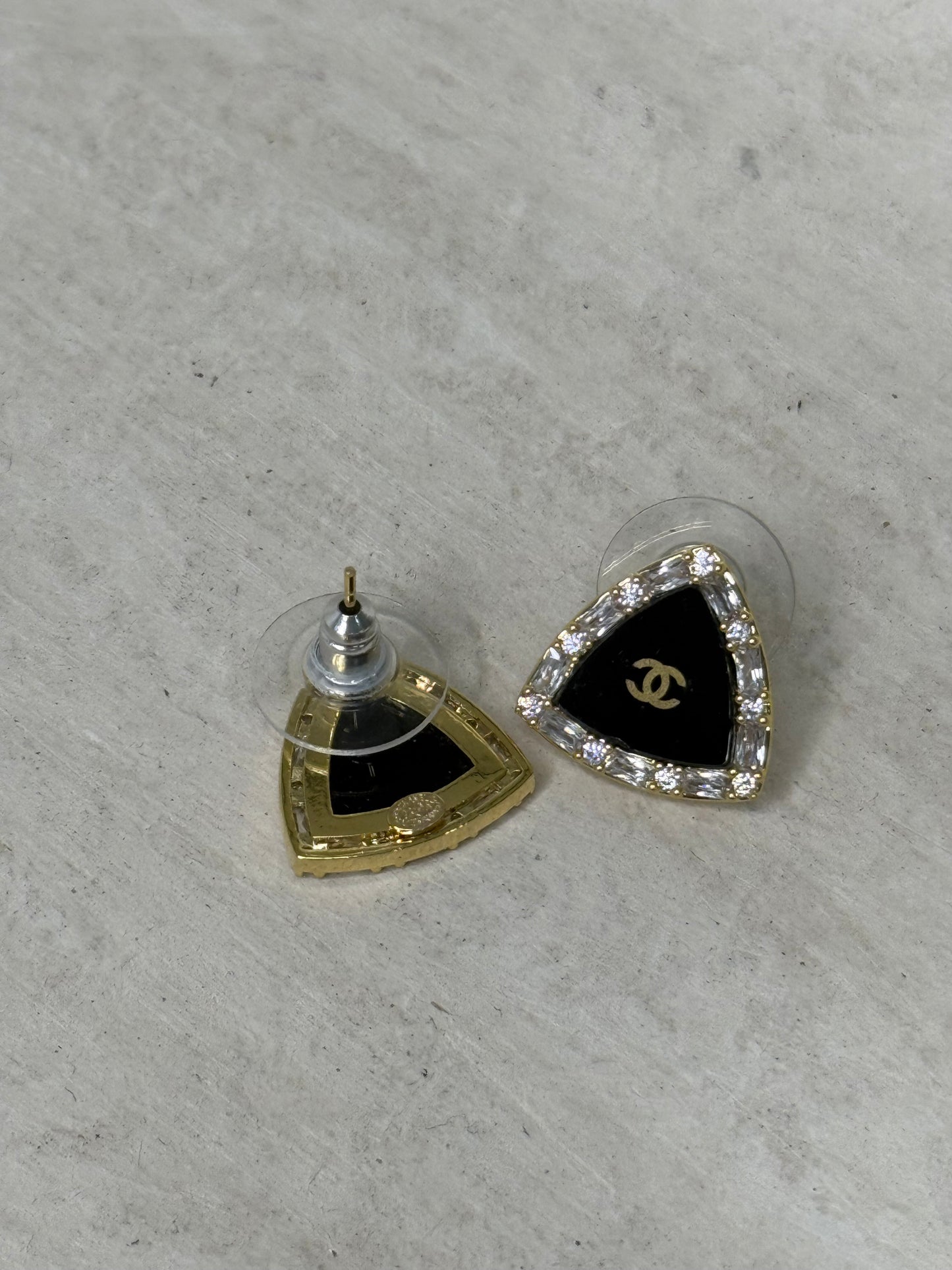 Unique Black Triangle 5/8" Width Earrings with Diamond Inspired Rim