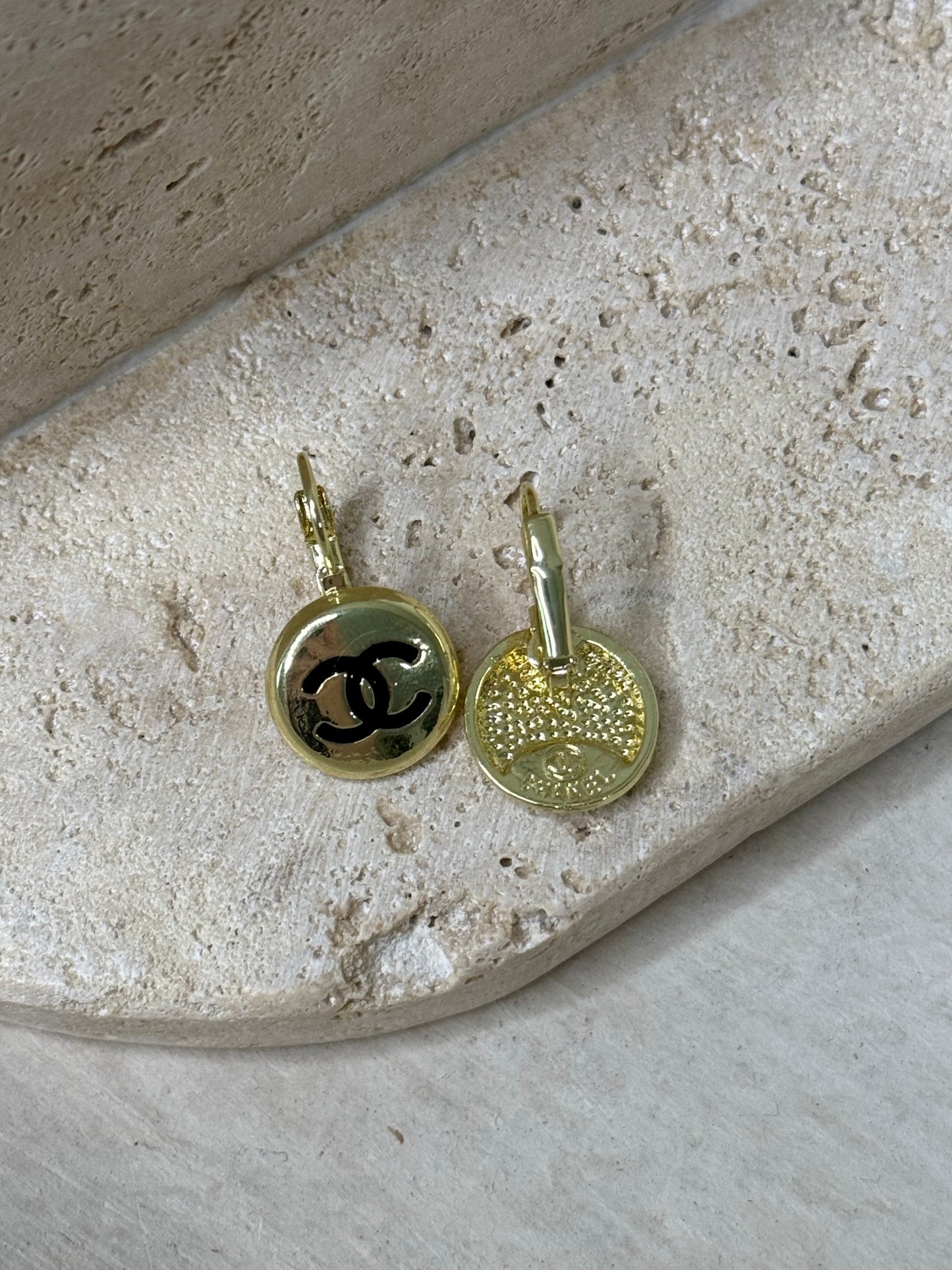 Striking 1"5/8" Width Earrings with Black Logo Charm