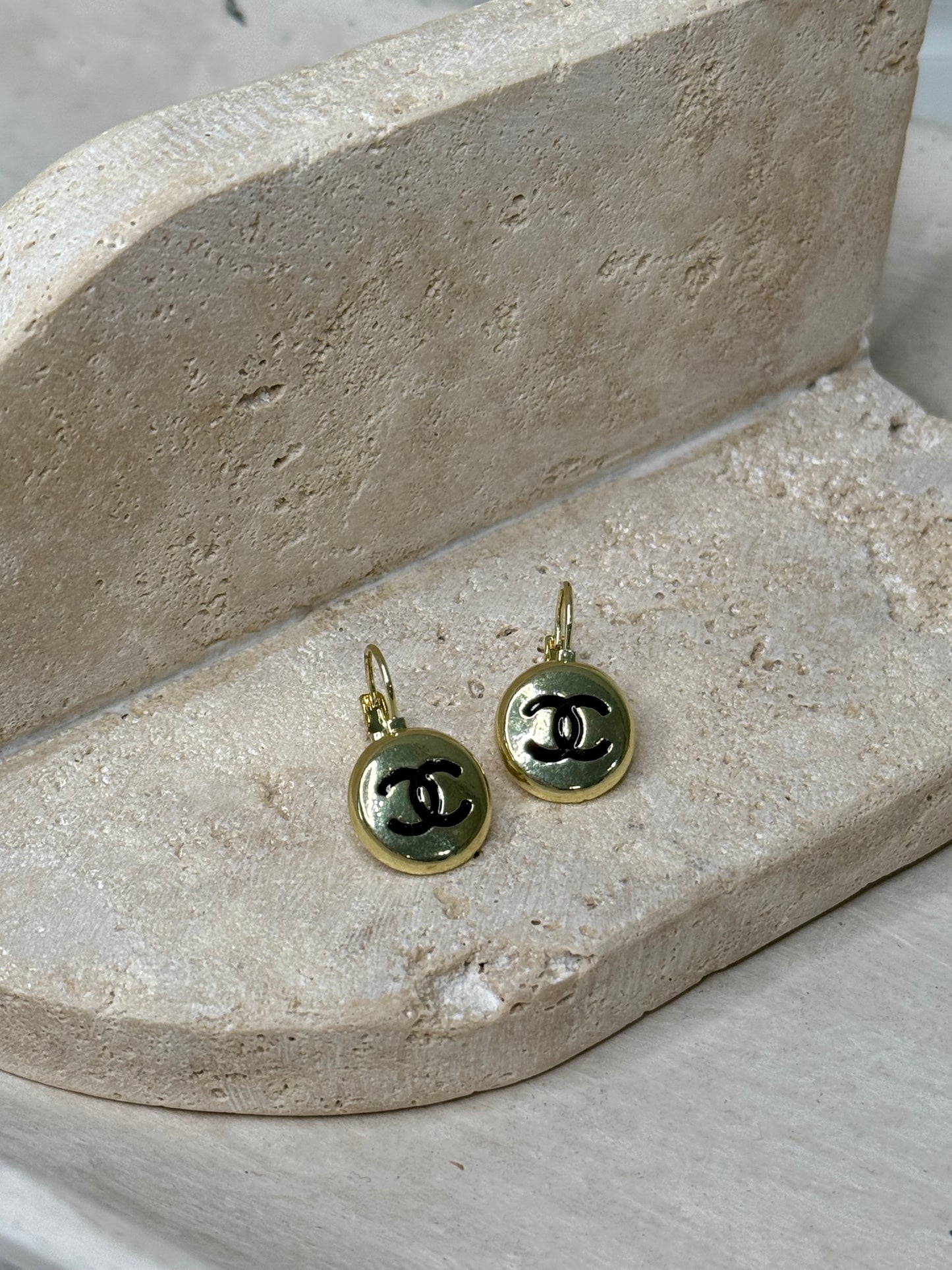 Striking 1"5/8" Width Earrings with Black Logo Charm