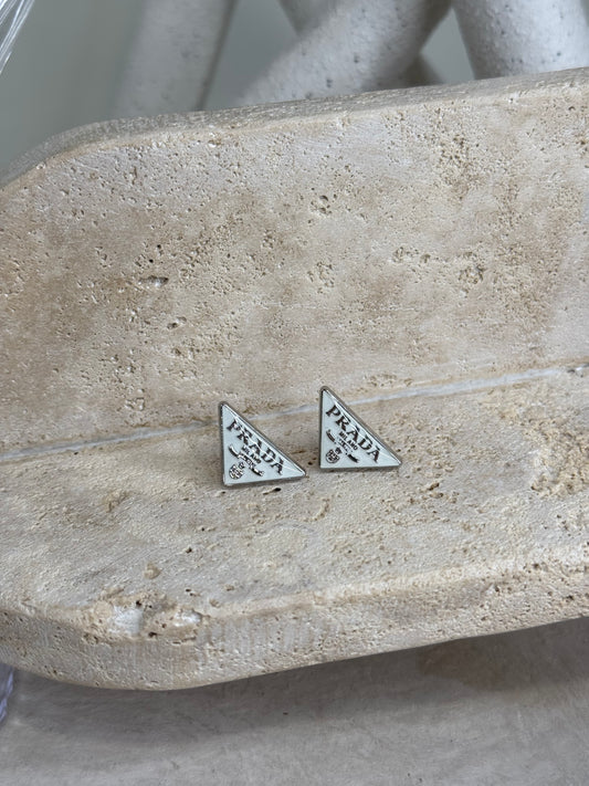 Sophisticated Triangle White 1/2" Width Earrings