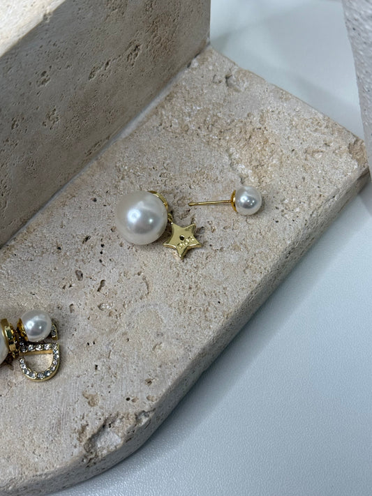 Celestial Pearl Star Charm  1" Width Earrings