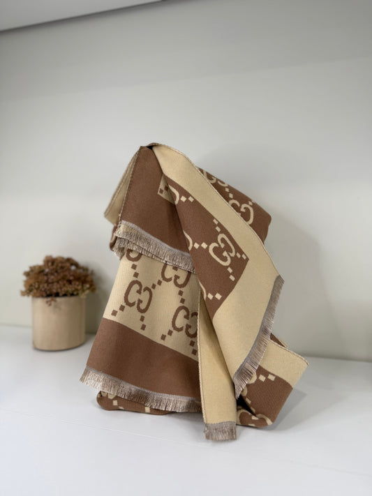 Cozy Beige and Brown Winter 26.5 x 75" Scarf with Classic Pattern