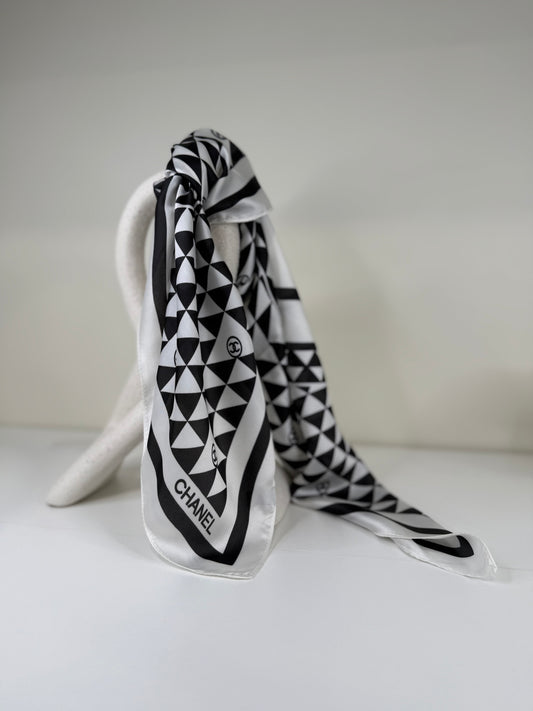 Sophisticated Black and White Silk Scarf 27" x 27" Square Accessory