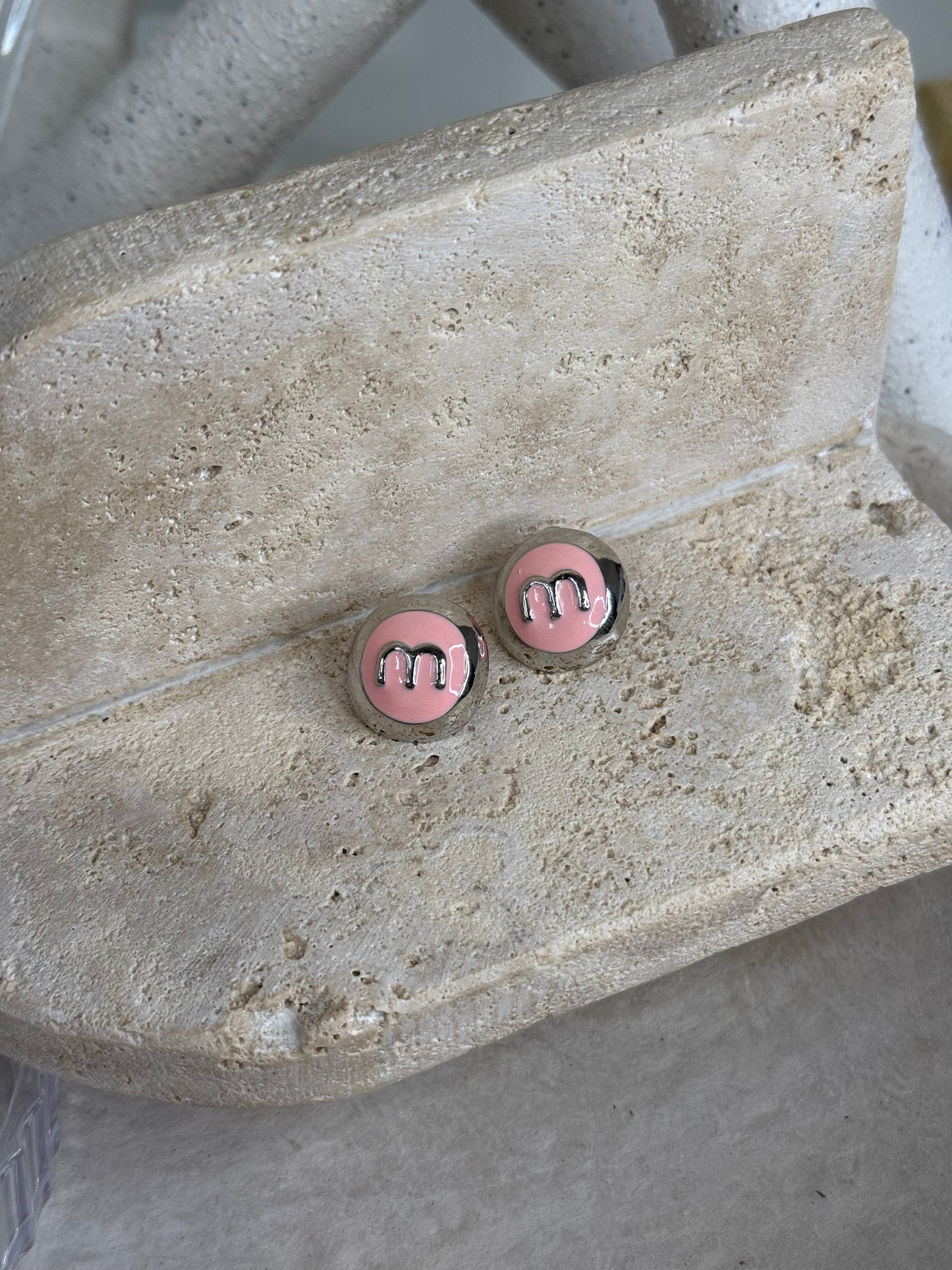 Delicate Silver Stainless Steel Earrings with Pink Round Accents 3/4" Width