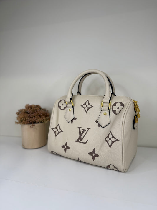 Contemporary White and Brown Leather Tote with Structured Design