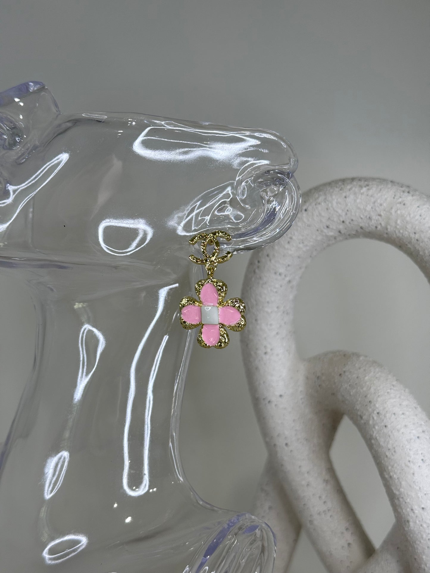 Exquisite Large Pink Flower Dangle Earrings 1"1/2" Width