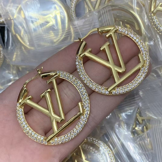 Glamorous Gold-Tone Large Initial Hoops with Crystal Pave