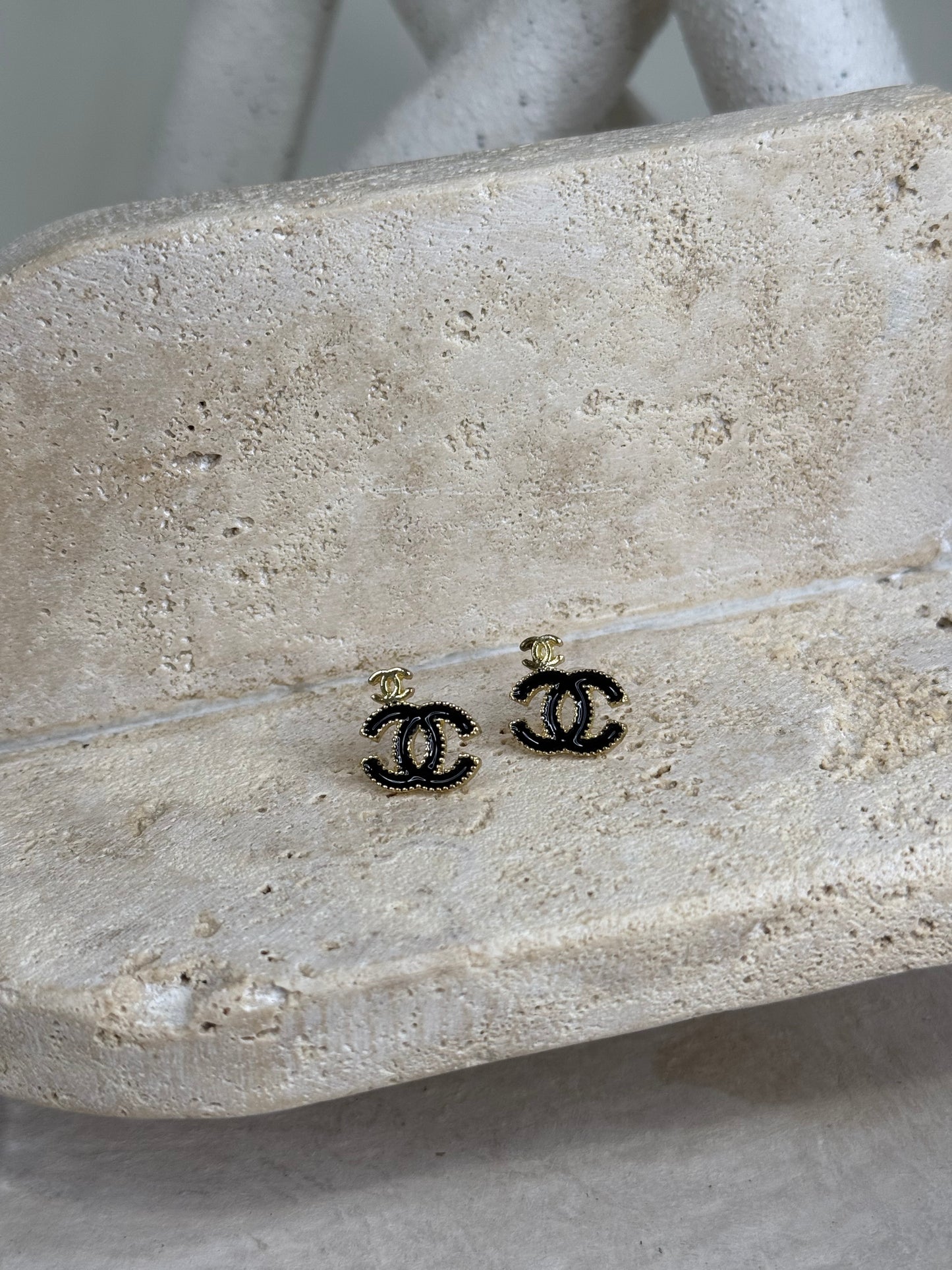 Dainty 1/2" Width Earrings with Small Black Logo