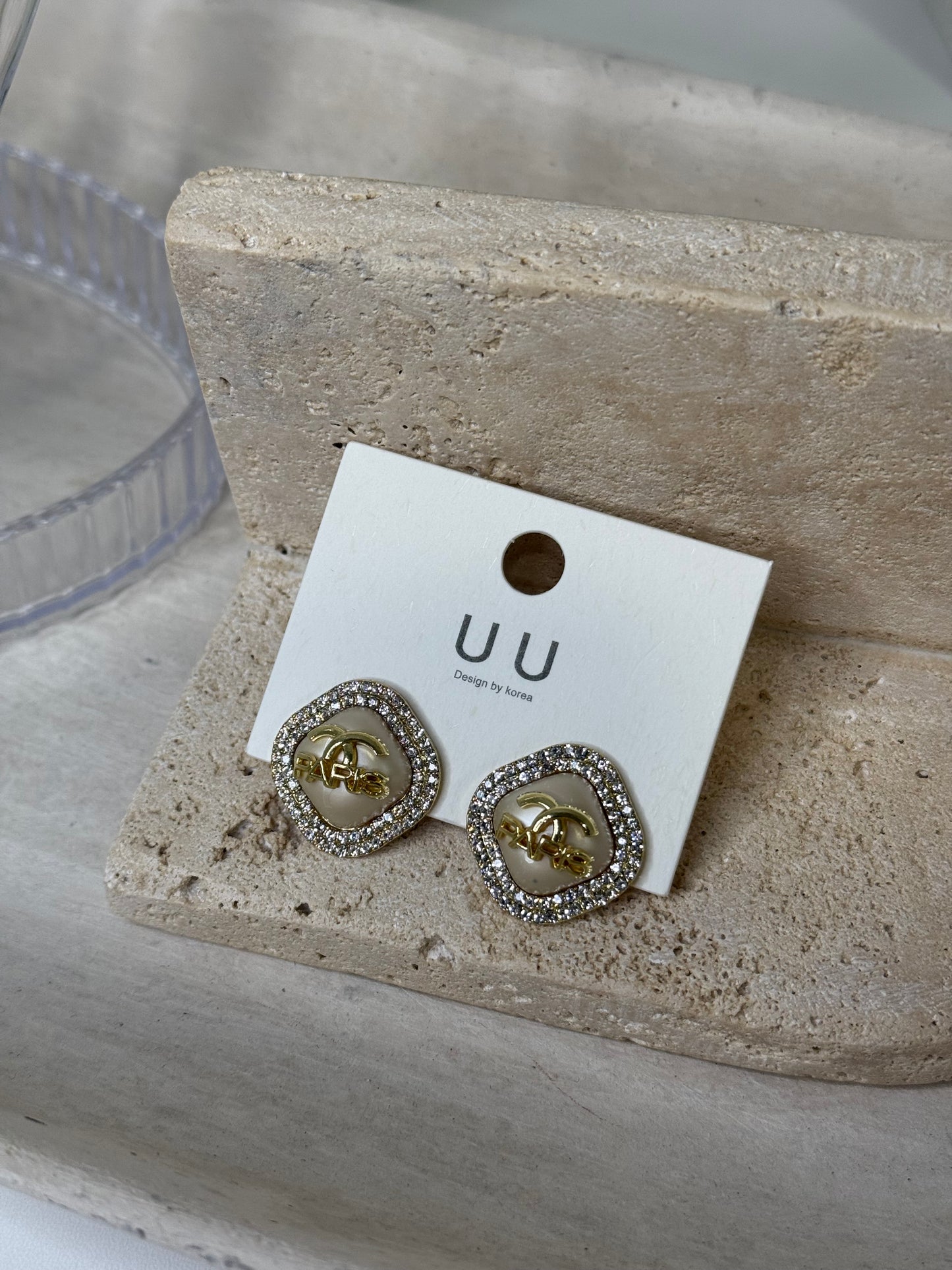 Refined Magnolia Matte Pearl Earrings with Diamond Like Rim 7/8" Width