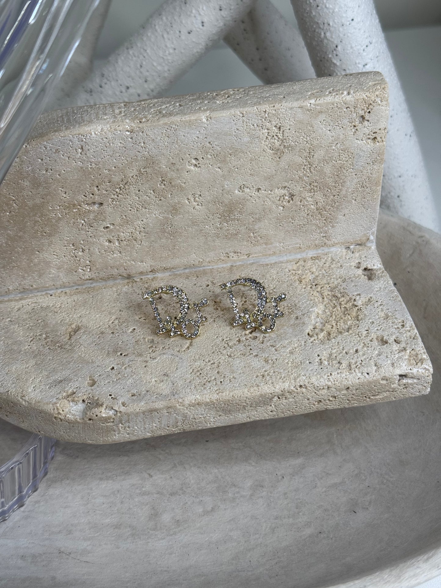 Exquisite 3/4" Width Earrings with Diamond Encrusted Logo