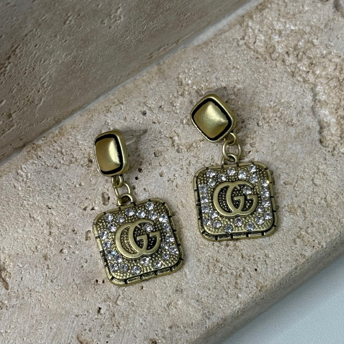 Vintage Inspired Square Charm 1" Width Earrings