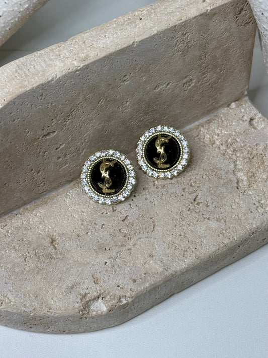 Luxurious Diamond Round Black Pearl 7/8" Earrings