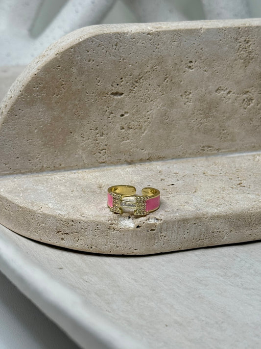 Luxurious 3/4" Width Ring with Pink Band & Diamond Encrusted H