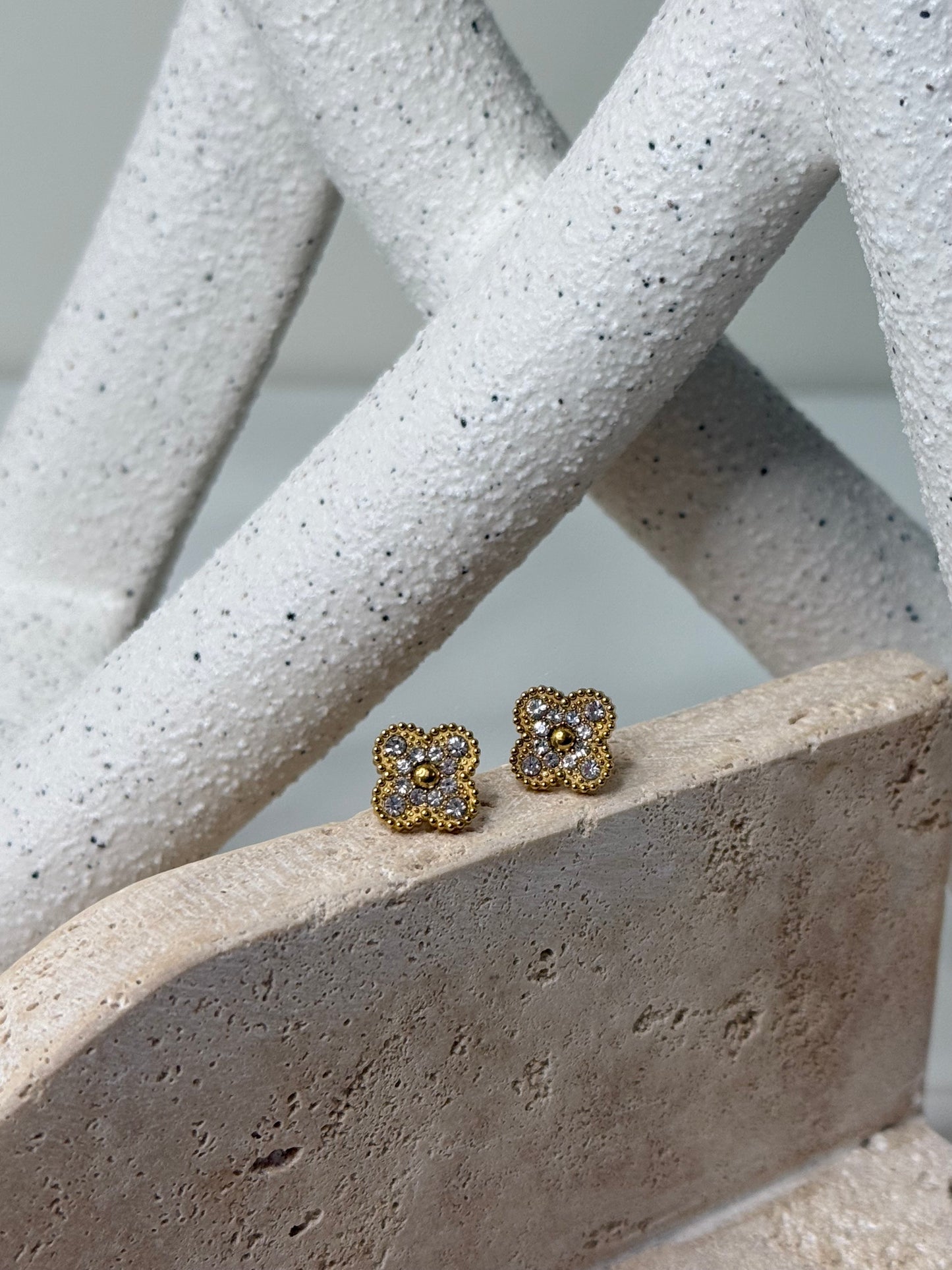 Sophisticated Diamond Encrusted Clover 1/2" Width Earrings