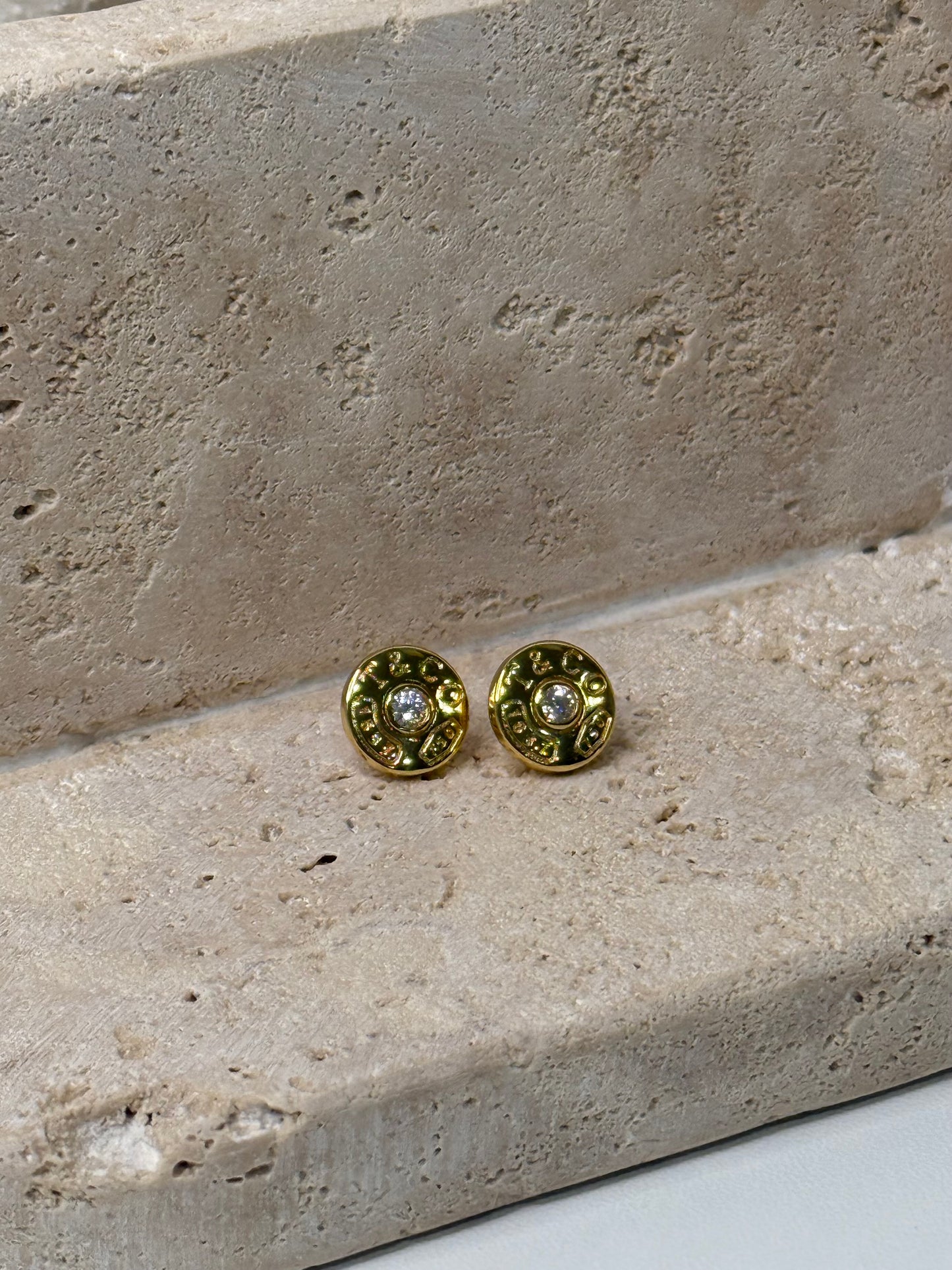 Modern Round 1/2" Width Earrings with Center Diamond