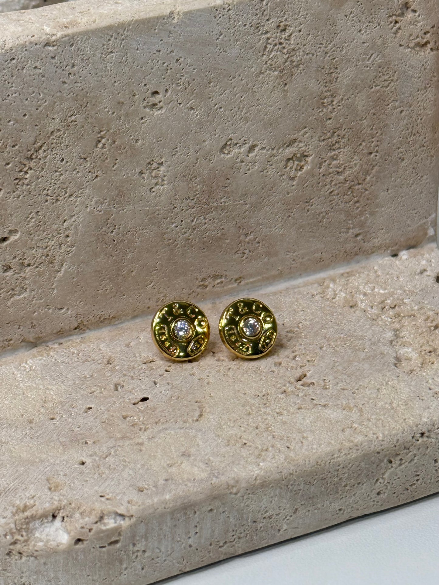 Modern Round 1/2" Width Earrings with Center Diamond